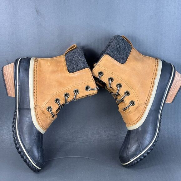 Sorel Womens Elk Tan Leather Slimpack II Lace Up Waterproof Boots size 8.5 - Picture 5 of 9